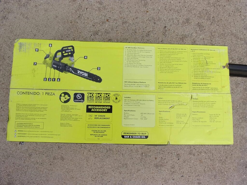 Ryobi 14 in. 40-Volt Baretool Brushless Lithium-Ion Cordless Chainsaw, 2019 Model RY40530, Li-Ion 40V, (Battery and Charger Not Included) Ryobi 14 in. 40-Volt Baretool Brushless Lithium-Ion Cordless Chainsaw, 2019 Model RY40530, Li-Ion 40V, (Battery and Charger Not Included)