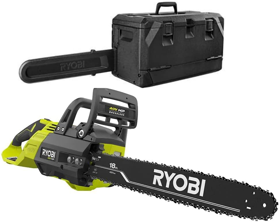Ryobi 18 in. HP 40V Brushless Lithium-Ion Electric Cordless Battery Chainsaw + CASE (Tool-Only) BATTERY AND CHARGER NOT INCLUDED