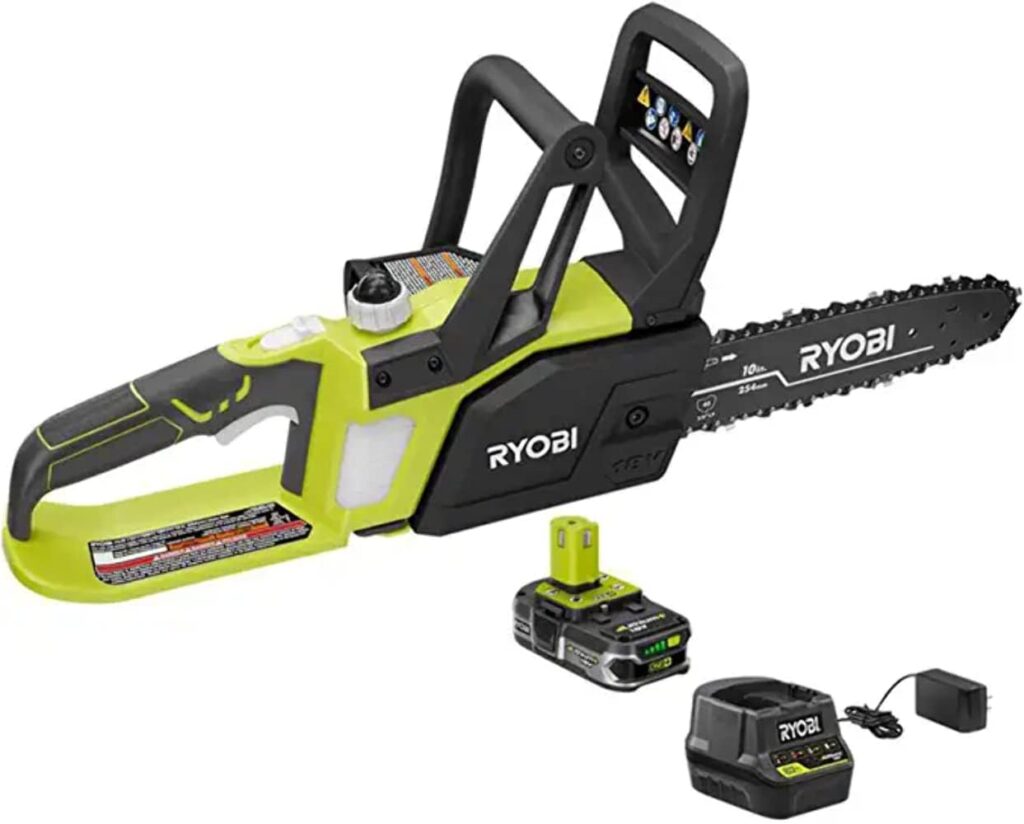 Ryobi P547 10 in. ONE+ 18-Volt Lithium+ Cordless Battery Powered Chainsaw Kit