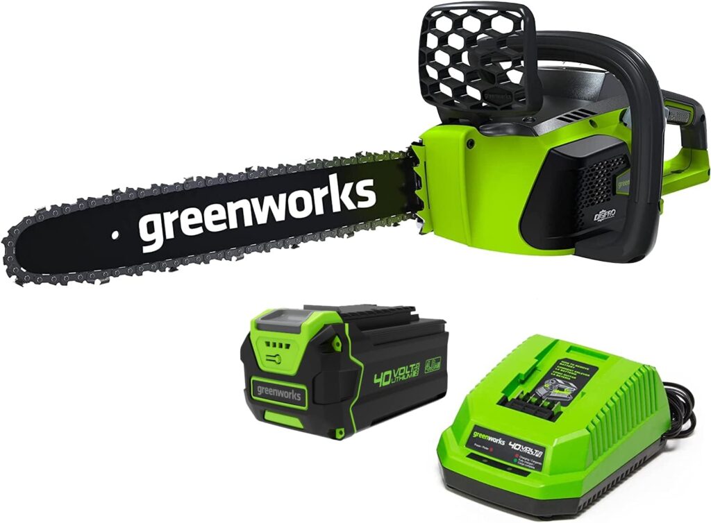 Greenworks 40V 16 Brushless Cordless Chainsaw (Great For Tree Felling, Limbing, Pruning, and Firewood / 75+ Compatible Tools), 4.0Ah Battery and Charger Included