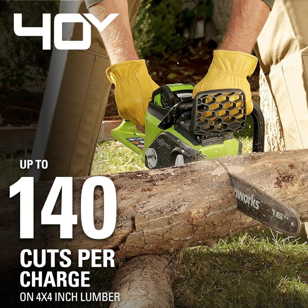 Greenworks 40V 16 Brushless Cordless Chainsaw (Great For Tree Felling, Limbing, Pruning, and Firewood / 75+ Compatible Tools), 4.0Ah Battery and Charger Included