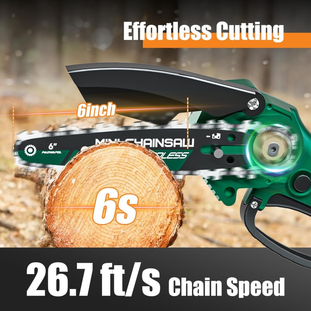 Mini Chainsaw Cordless 6-Inch, Handheld Small Power Chain Saws Battery Power Operated Electric Hand Mini Chain Saw Portable Pruning Shears for Wood Tree Branches, Strong Power Courtyard Garden Tools