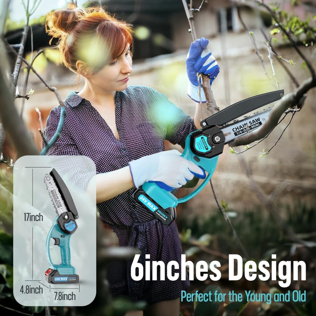 Mini Chainsaw,6-inch Cordless Portable Electric Mini Chainsaw,Small Chain Saw with Strong Batteries Pruning Shears Chainsaw for Trimming, Courtyard and Garden(2 Chainsaws + 2 Batteries)